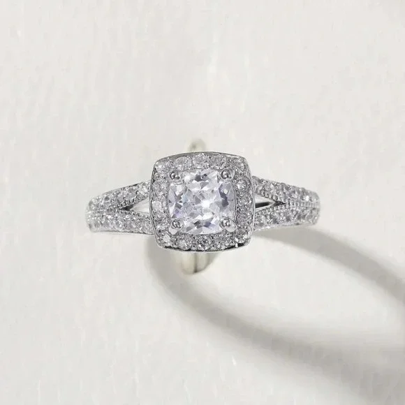 ▶NEW LUXURY 14K WHITE GOLD SQUARE GEM DIAMOND ENGAGEMENT RING FOR WOMEN, K774 - Picture 6 of 6